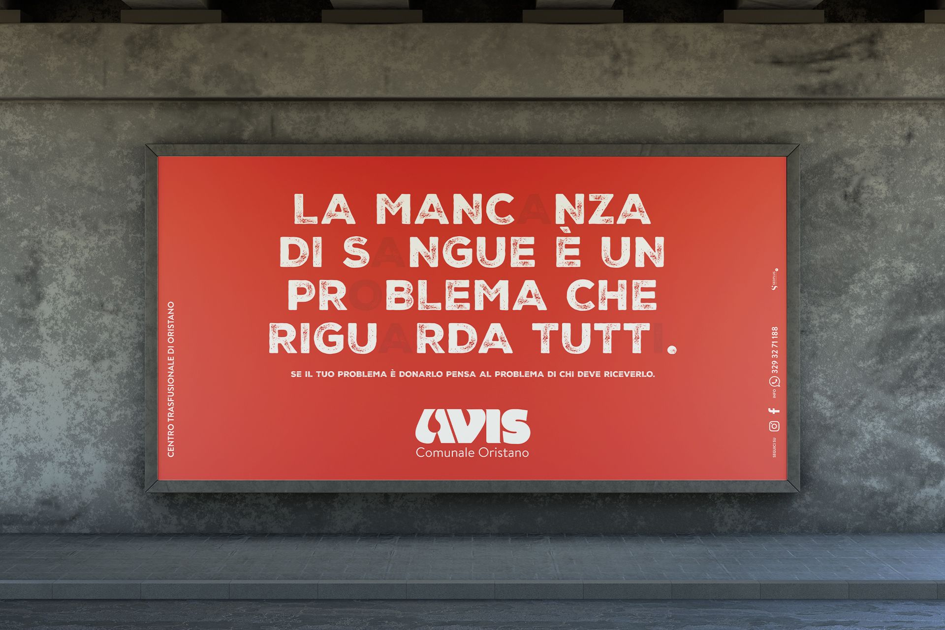 Manifesto Avis Oristano con scritto 'la mancanza di sangue &egrave; un problema che riguarda tutti'